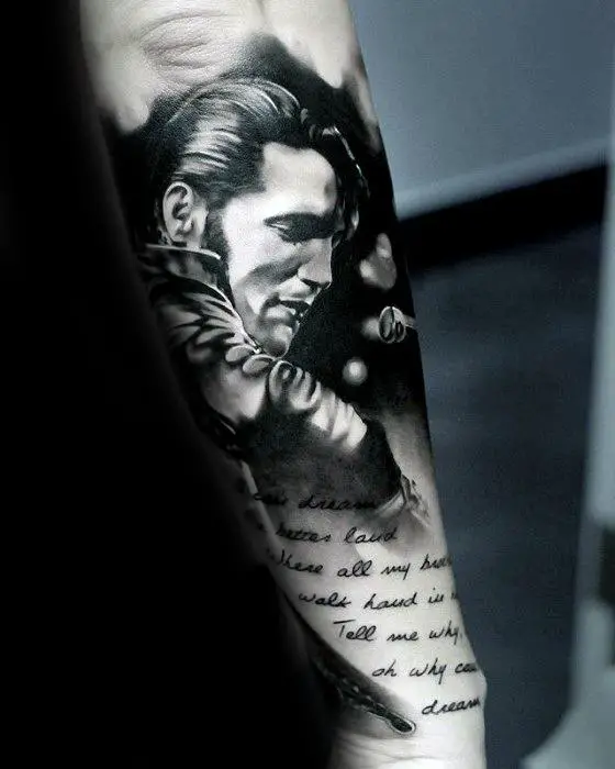 male-with-cool-elvis-presley-tattoo-design-on-outerforearm-with-song-lyric-quote