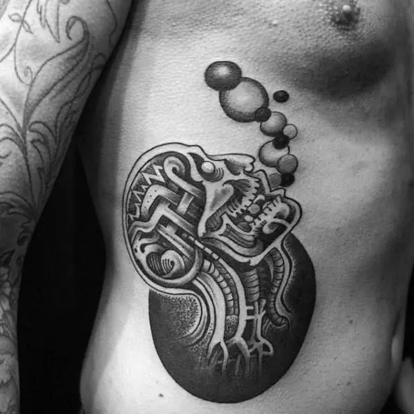 rib-cage-side-skull-male-bubble-tattoo-ideas