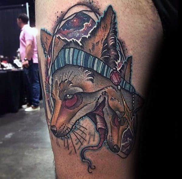 guys-thigh-tattoos-with-coyote-design