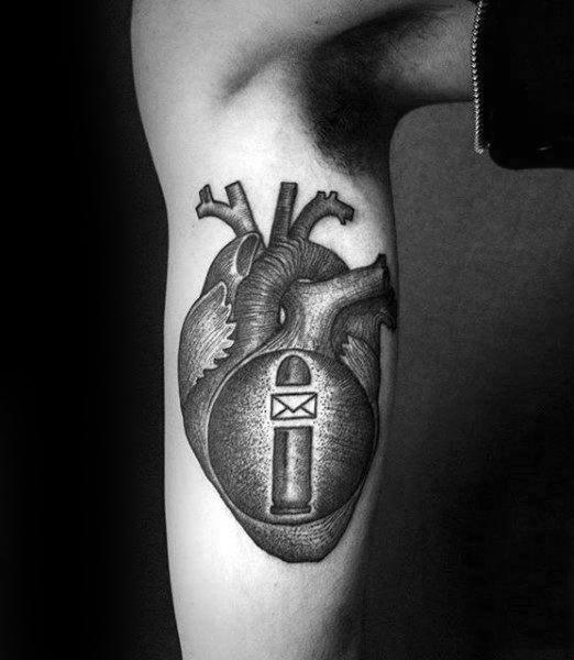 inner-arm-bicep-heart-themed-envelope-tattoo-ideas-for-males