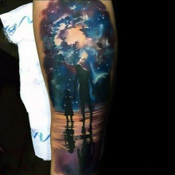leg-artistic-male-celestial-tattoo-ideas