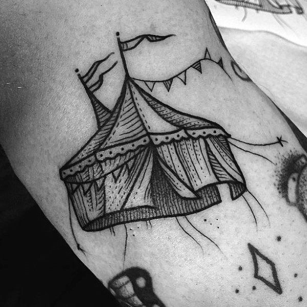 awesome-black-ink-circus-tent-arm-tattoos-for-men