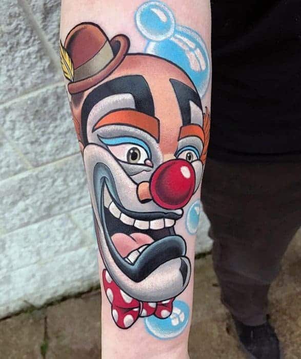 guys-clown-tattoos-with-circus-design-on-inner-forearm
