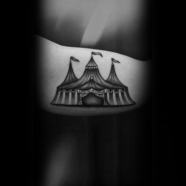 inner-arm-bicep-mens-circus-tent-tattoo-ideas