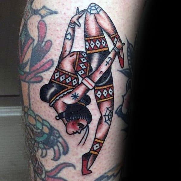 old-school-traditional-leg-circus-male-tattoo-ideas