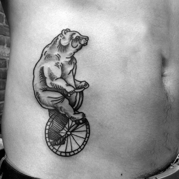 rib-cage-side-bear-on-unicycle-circus-tattoo-design-ideas-for-males