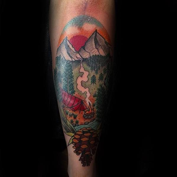 cool-camping-forearm-tattoo-design-ideas-for-male
