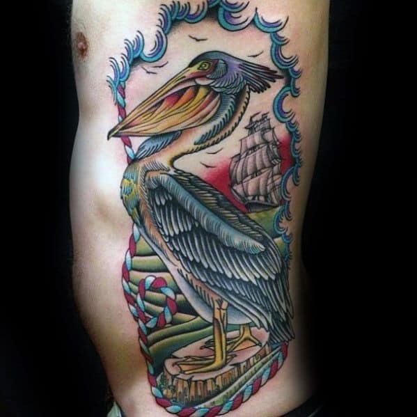 guys-rib-cage-side-tattoos-with-pelican-design