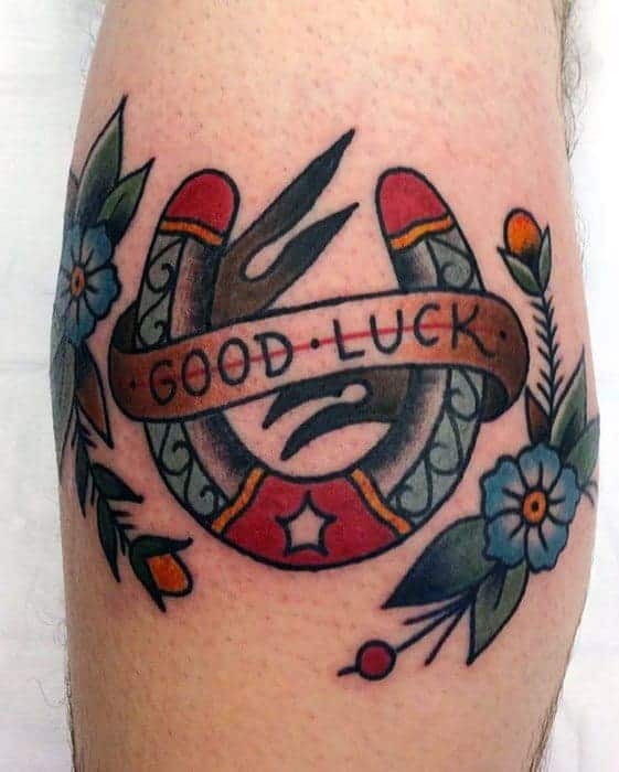 leg-calf-manly-good-luck-tattoo-design-ideas-for-men