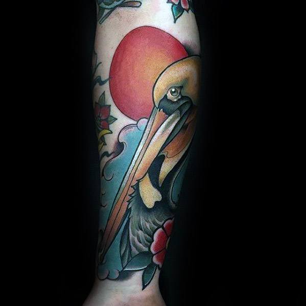 manly-pelican-tattoo-design-ideas-for-men-forearm-sleeve
