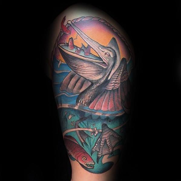 mens-cool-pelican-tattoo-ideas-half-sleeve