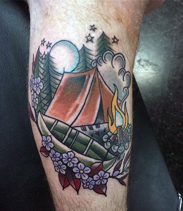 side-of-leg-camping-tattoo-designs-for-guys