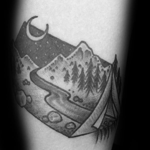 small-traditional-mens-camping-tattoo-ideas-on-forearm