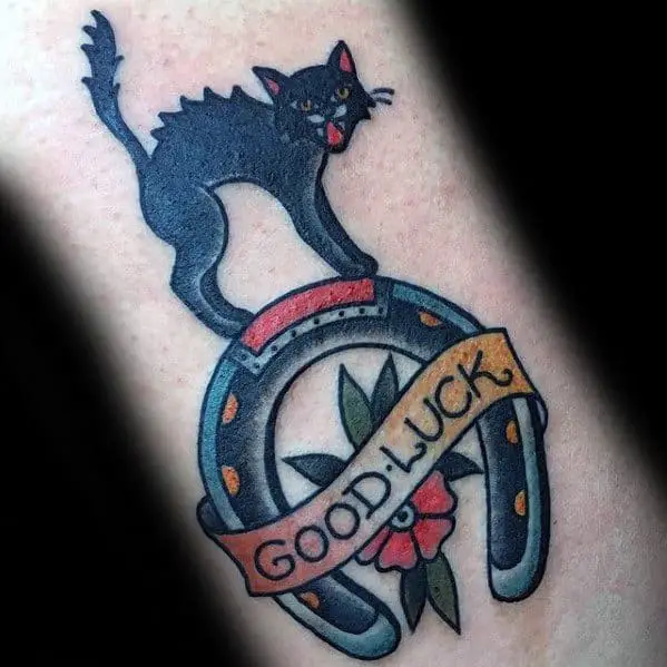 traditional-horseshoe-and-black-cat-good-luck-tattoos-for-men