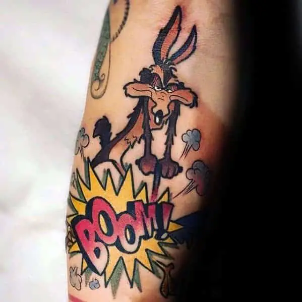 arm-boom-wile-e-coyote-looney-tunes-tattoo-design-ideas-for-males