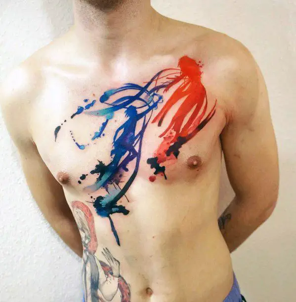 chest-watercolor-anime-tattoo-ideas-for-males
