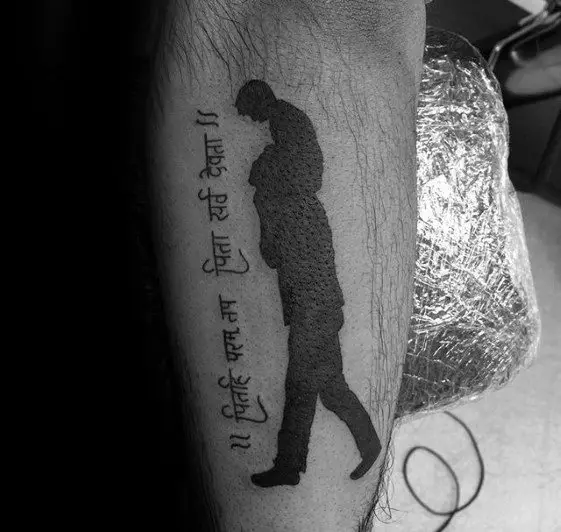 child-and-father-memorial-leg-sanskrit-tattoo-on-men