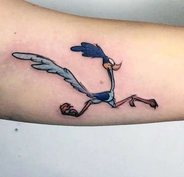 cool-looney-tunes-inner-arm-bicep-road-runner-tattoo-design-ideas-for-male