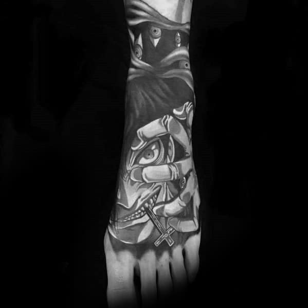 mens-3d-anime-foot-tattoo-with-shaded-black-and-grey-ink-design