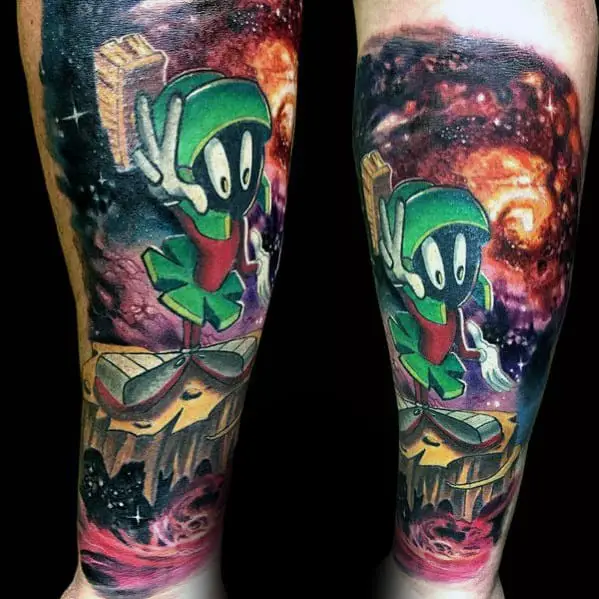 outer-space-leg-sleeve-looney-tunes-tattoo-on-men
