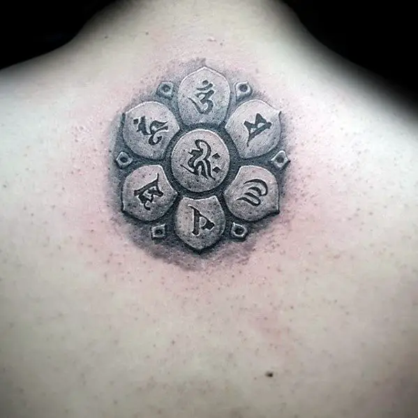 remarkable-stone-3d-flower-upper-back-sanskrit-tattoos-for-males