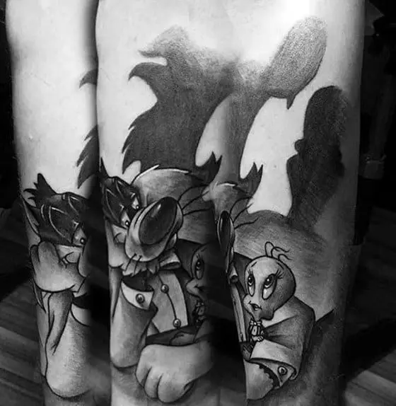 shaded-black-and-grey-forearm-looney-tunes-male-tattoos