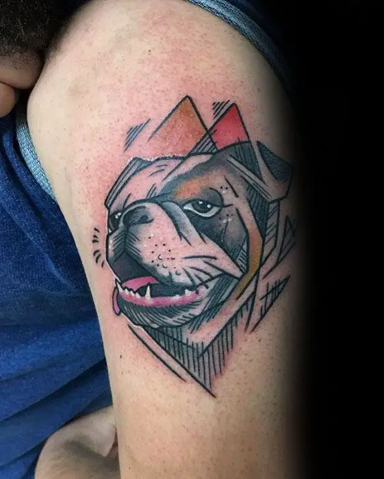 geometric-sketched-guys-creative-bulldog-upper-arm-tattoo