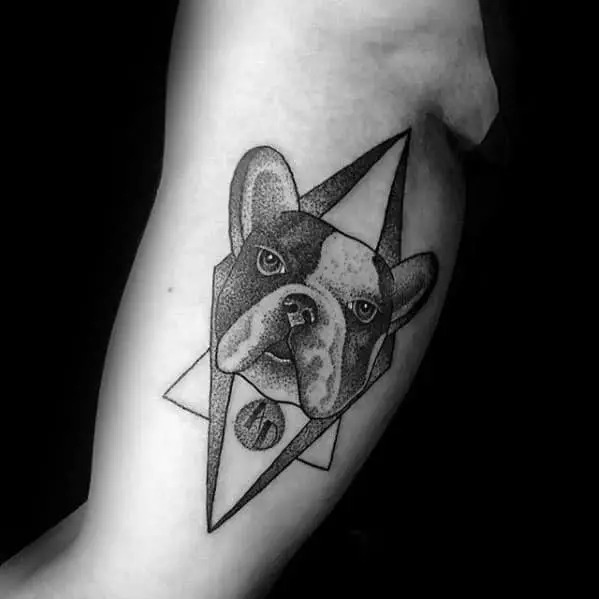 geometric-triangles-bulldog-male-inner-arm-bicep-tattoos