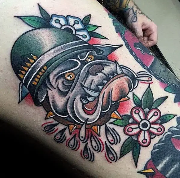 incredible-traditional-color-mens-bulldog-thigh-tattoo