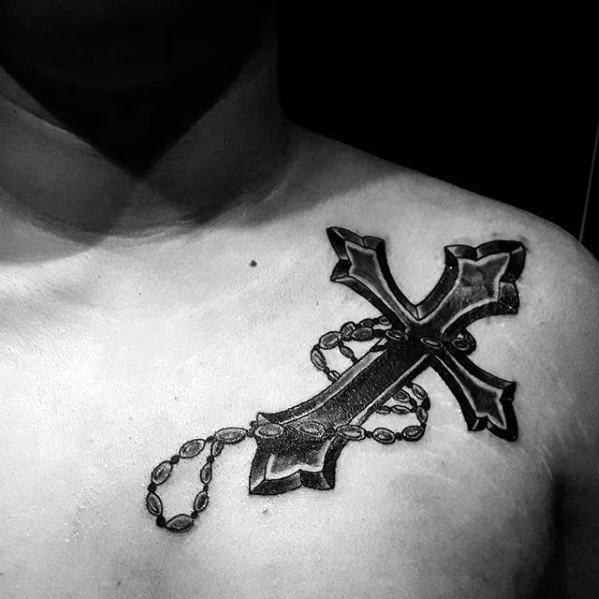 mens-small-religious-cross-with-rosary-tattoo-on-upper-shoulder