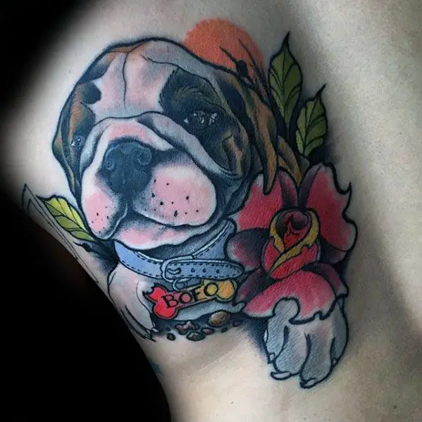 neo-traditional-guys-back-bulldog-tattoos