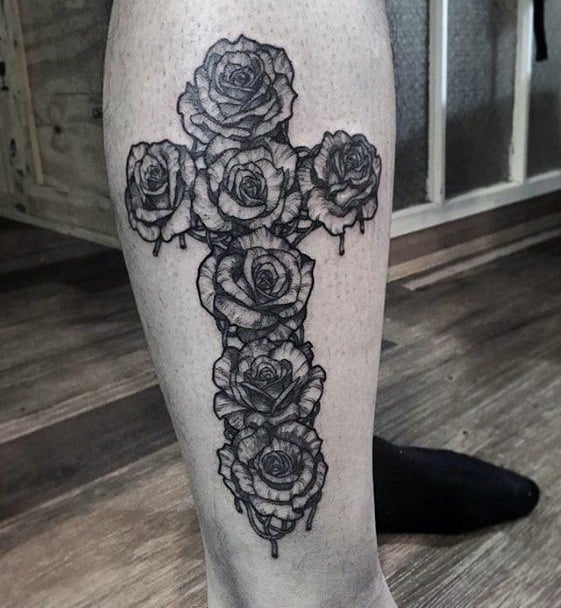 rose-flower-small-religious-male-leg-tattoo