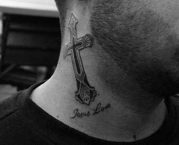 unique-small-religious-guys-cross-tattoo-on-neck