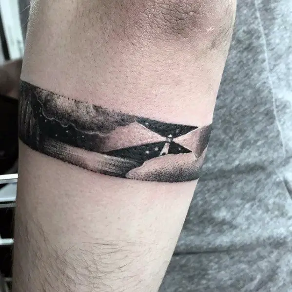 forearm-band-mens-small-beach-with-lighthouse-tattoos