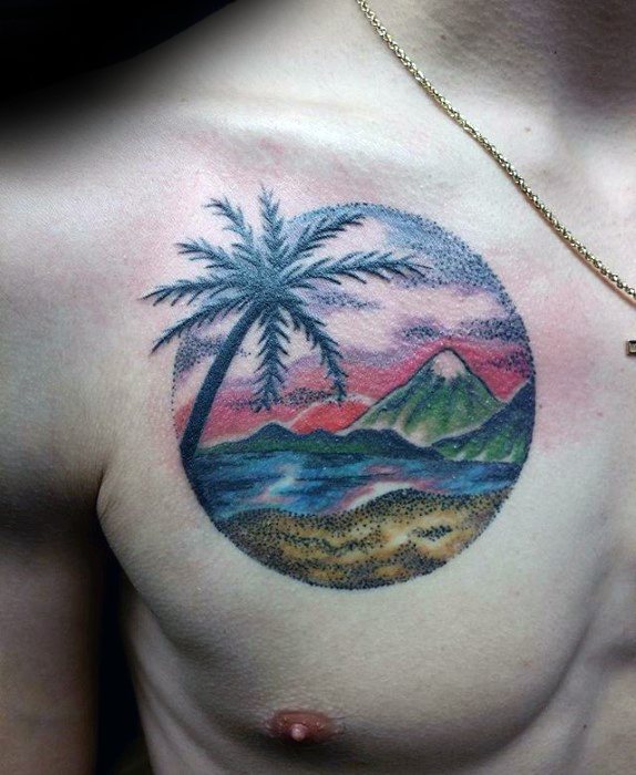 guys-circle-beach-upper-chest-tattoo-with-small-design