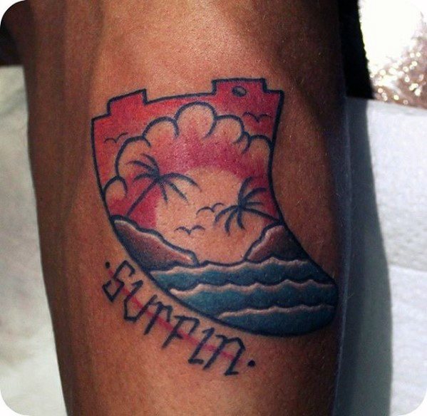 shark-fin-with-beach-landscape-mens-traditional-old-school-arm-tattoo