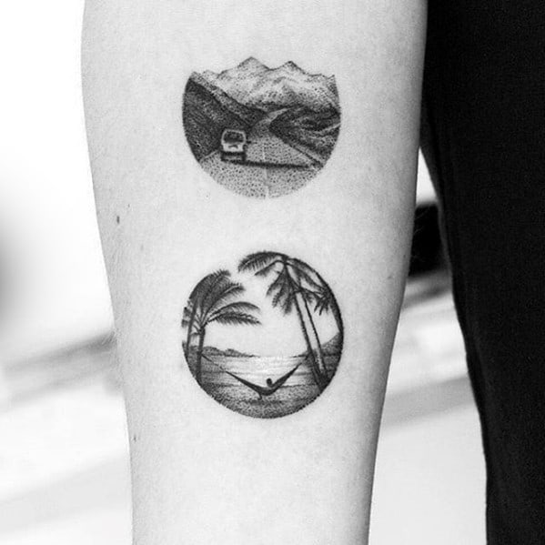 small-detailed-mens-beach-scene-inner-forearm-tattoo