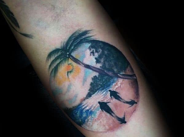 two-people-walking-on-beach-guys-small-inner-forearm-tattoo