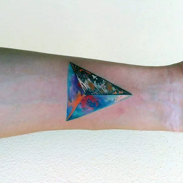 3d-triangle-colorful-mens-artistic-inner-forearm-small-tattoo