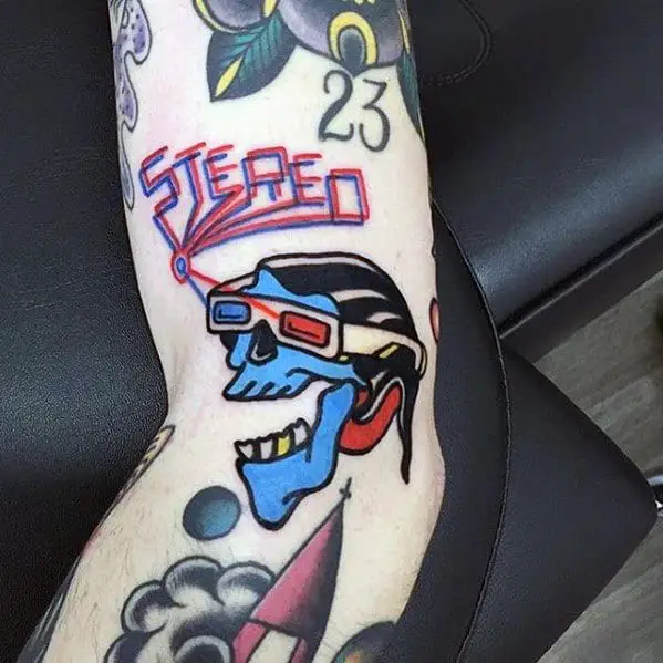 blue-skull-with-3d-glasses-small-colorful-guys-forearm-tattoo