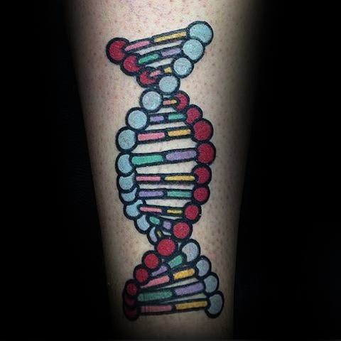 dna-helix-strand-small-colorful-mens-inner-forearm-tattoo
