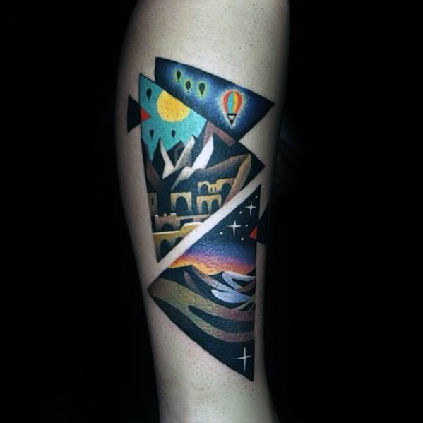 side-of-leg-nature-landscapes-small-colorful-mens-tattoos