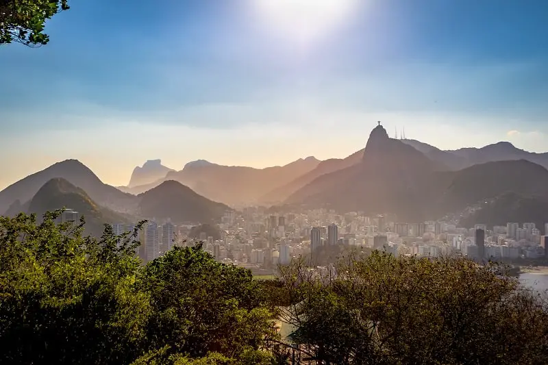 Aerial view of Rio de Janeiro skyline with Corcovado Mountain