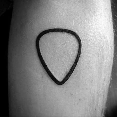 black-ink-solid-line-guitar-pick-mens-simple-music-arm-tattoo