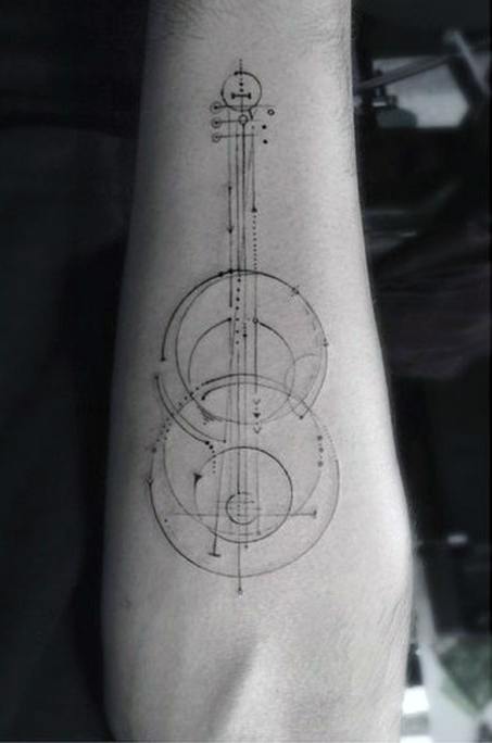 cool-geometric-simple-music-guitar-guys-inner-forearm-tattoo