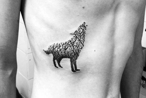 cool-howling-wolf-trees-mens-small-nature-rib-cage-side-tattoos