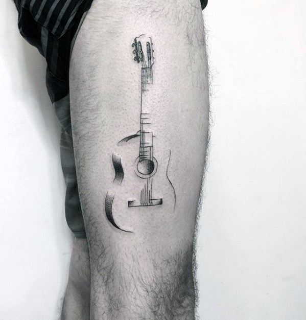 cool-sketched-simple-music-guitar-thigh-tattoos-for-men