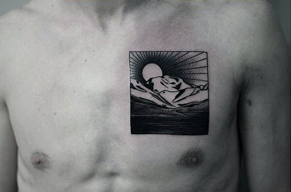 cool-square-male-upper-chest-nature-landscape-small-tattoos