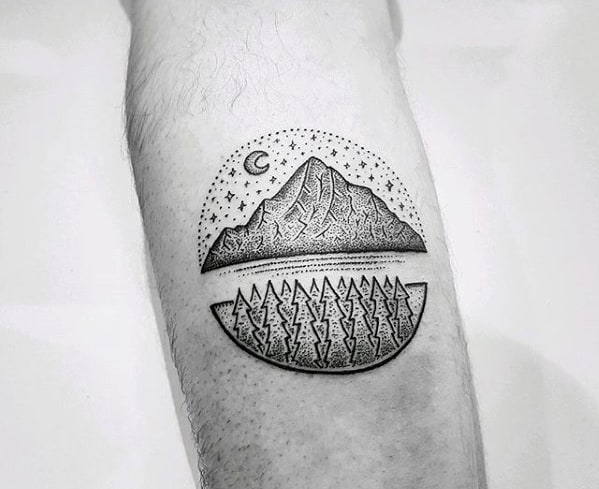 detailed-dotwork-small-male-nature-forearm-circle-tattoos