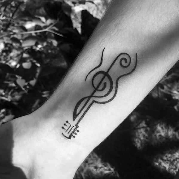 mens-simple-music-note-guitar-shape-forearm-tattoos